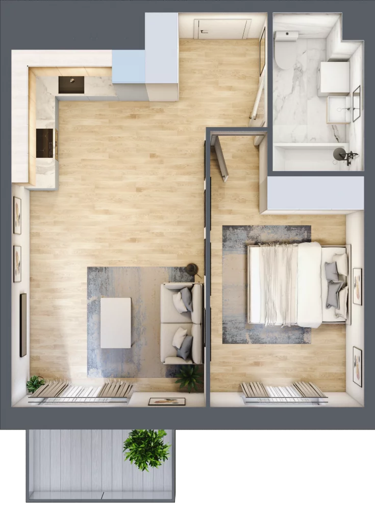 2 pokoje, mieszkanie 42,90 m², piętro 4, oferta nr PPO/P/A/4/1, Port Popowice IVa, Wrocław, Pilczyce-Kozanów-Popowice Północne, Popowice, ul. Białowieska