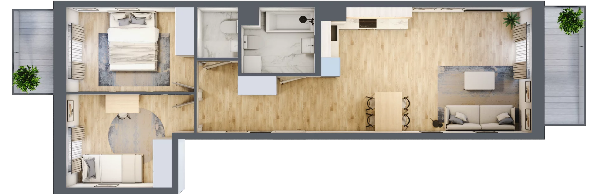 3 pokoje, mieszkanie 62,82 m², piętro 4, oferta nr PPO/P/B/4/2, Port Popowice IVa, Wrocław, Pilczyce-Kozanów-Popowice Północne, Popowice, ul. Białowieska