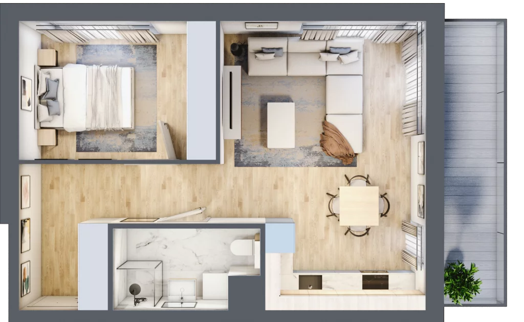 2 pokoje, mieszkanie 46,80 m², piętro 2, oferta nr A.2.3, Linea, Gdańsk, Jasień, Morena, ul. Kiedrowskiego