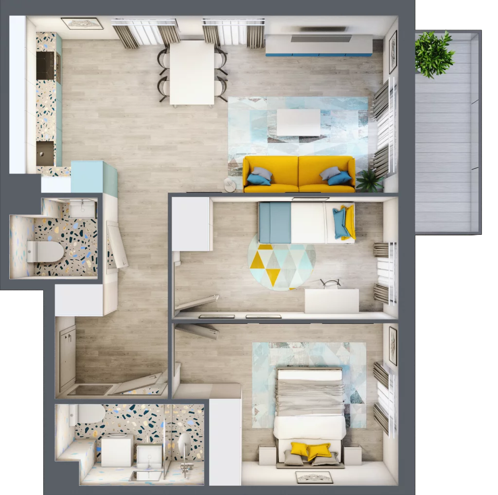 3 pokoje, mieszkanie 59,05 m², piętro 2, oferta nr 21.43, Osiedle Pastelowe, Gdańsk, Orunia Górna-Gdańsk Południe, Gdańsk-Południe, ul. Pastelowa