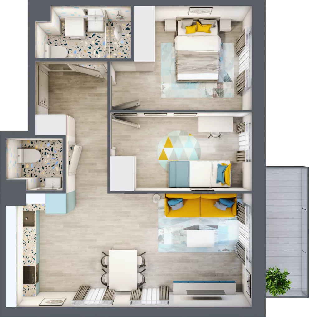 3 pokoje, mieszkanie 58,01 m², piętro 3, oferta nr 22.44, Osiedle Pastelowe, Gdańsk, Orunia Górna-Gdańsk Południe, Gdańsk-Południe, ul. Pastelowa