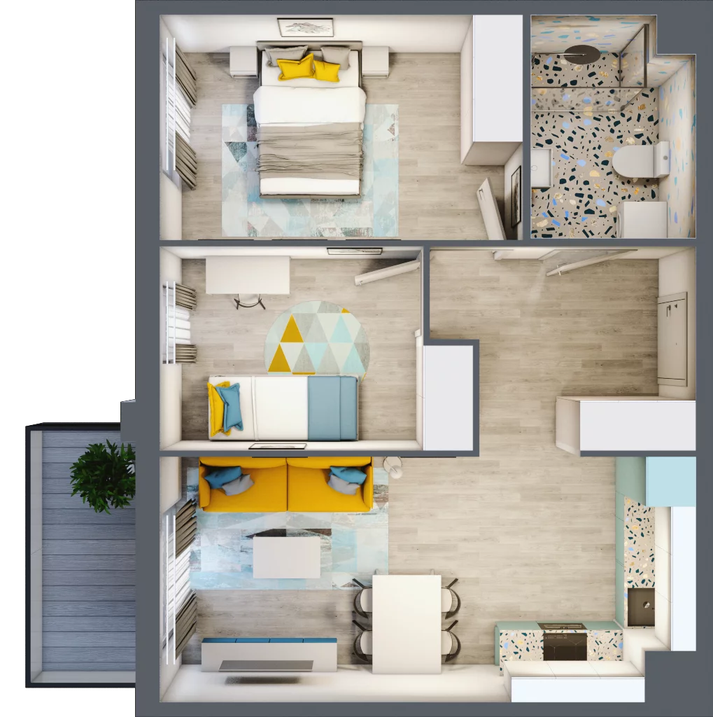 3 pokoje, mieszkanie 51,89 m², piętro 2, oferta nr 22.33, Osiedle Pastelowe, Gdańsk, Orunia Górna-Gdańsk Południe, Gdańsk-Południe, ul. Pastelowa