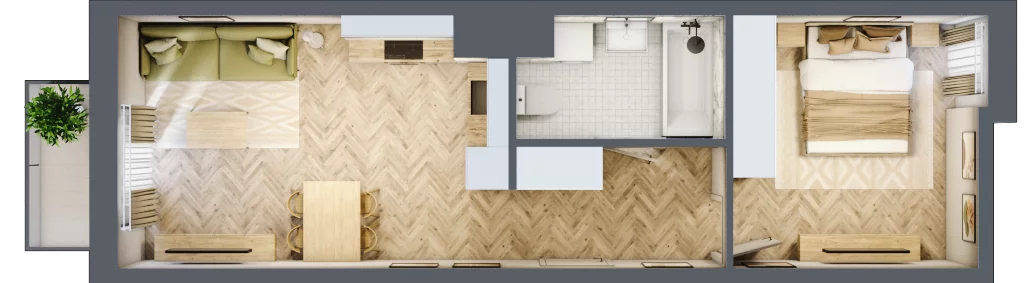2 pokoje, mieszkanie 41,29 m², piętro 2, oferta nr 24/43, Ogrody Nałkowskiej, Poznań, Ogrody, ul. Nałkowskiej 24, 26