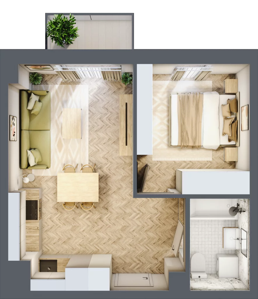 2 pokoje, mieszkanie 36,66 m², piętro 2, oferta nr 24/45, Ogrody Nałkowskiej, Poznań, Ogrody, ul. Nałkowskiej 24, 26