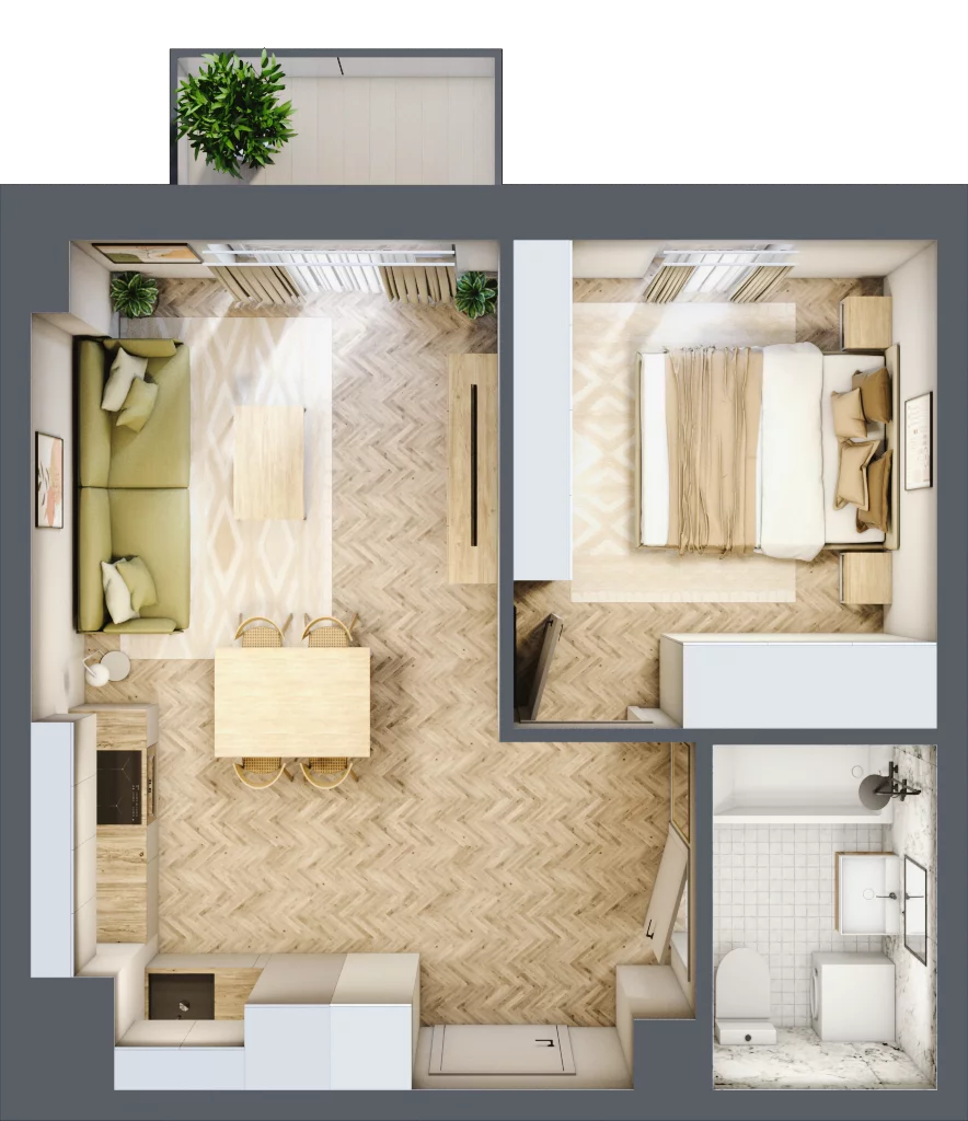 2 pokoje, mieszkanie 36,66 m², piętro 3, oferta nr 24/55, Ogrody Nałkowskiej, Poznań, Ogrody, ul. Nałkowskiej 24, 26