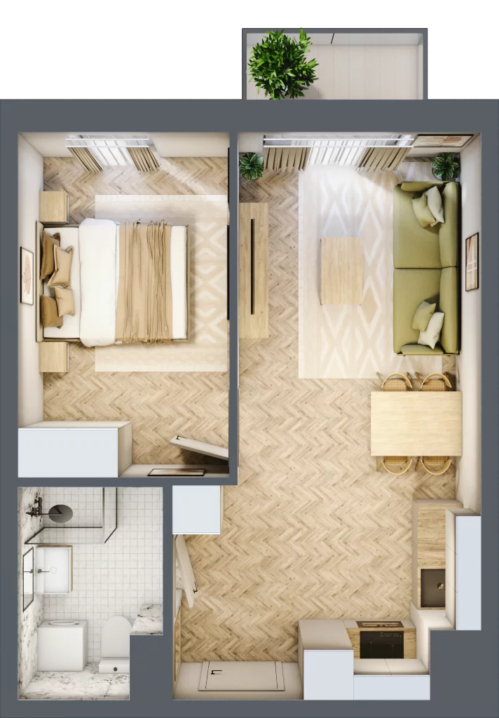 2 pokoje, mieszkanie 36,70 m², piętro 5, oferta nr 24/21, Ogrody Nałkowskiej, Poznań, Ogrody, ul. Nałkowskiej 24, 26