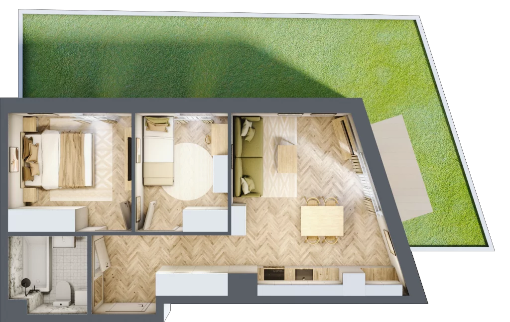 3 pokoje, mieszkanie 48,73 m², parter, oferta nr 26/85, Ogrody Nałkowskiej, Poznań, Ogrody, ul. Nałkowskiej 24, 26