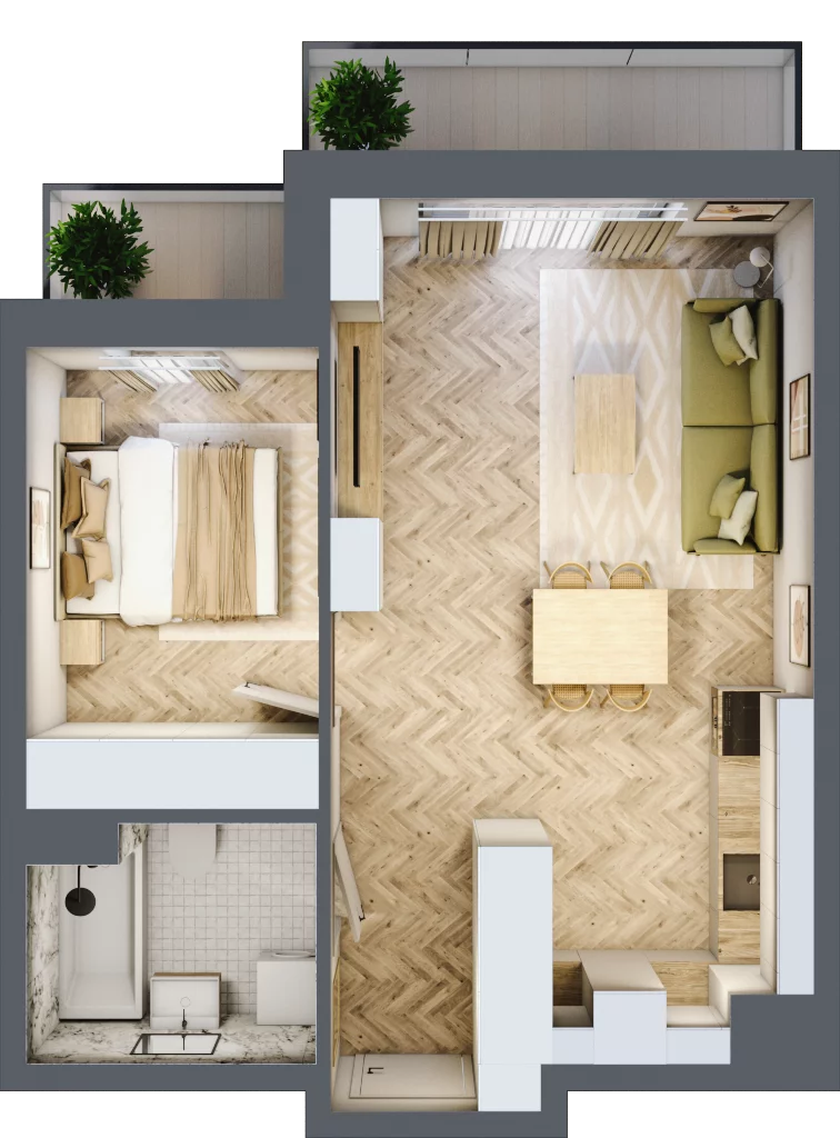 2 pokoje, mieszkanie 42,58 m², piętro 2, oferta nr 26/68, Ogrody Nałkowskiej, Poznań, Ogrody, ul. Nałkowskiej 24, 26