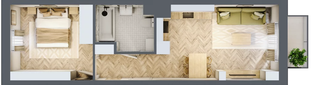 2 pokoje, mieszkanie 39,86 m², piętro 1, oferta nr 26/91, Ogrody Nałkowskiej, Poznań, Ogrody, ul. Nałkowskiej 24, 26