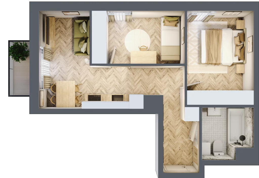 3 pokoje, mieszkanie 43,70 m², piętro 1, oferta nr 26/7, Ogrody Nałkowskiej, Poznań, Ogrody, ul. Nałkowskiej 24, 26