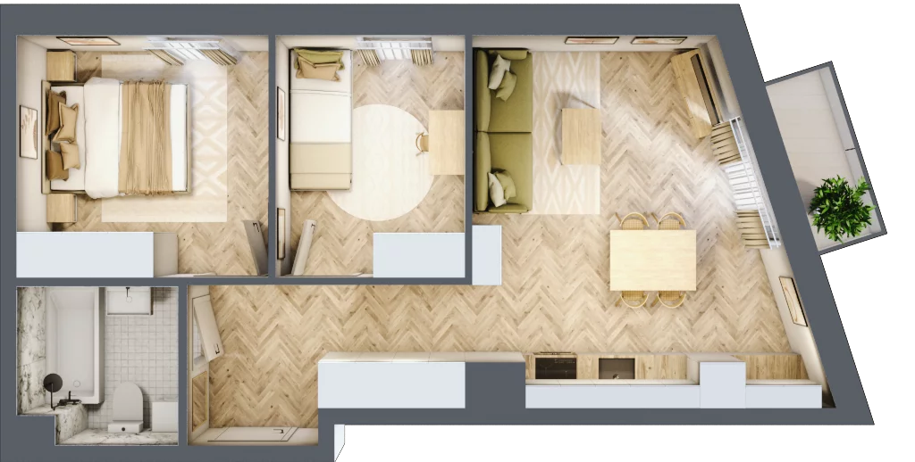 3 pokoje, mieszkanie 48,73 m², piętro 3, oferta nr 26/100, Ogrody Nałkowskiej, Poznań, Ogrody, ul. Nałkowskiej 24, 26