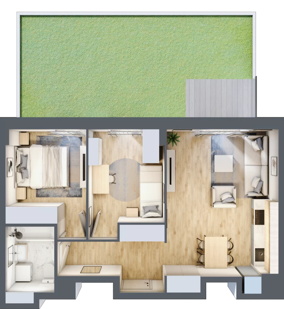 3 pokoje, mieszkanie 50,47 m², parter, oferta nr 1/28, Osiedle Motiff, Warszawa, Ursus, Skorosze, ul. Tomcia Palucha 33