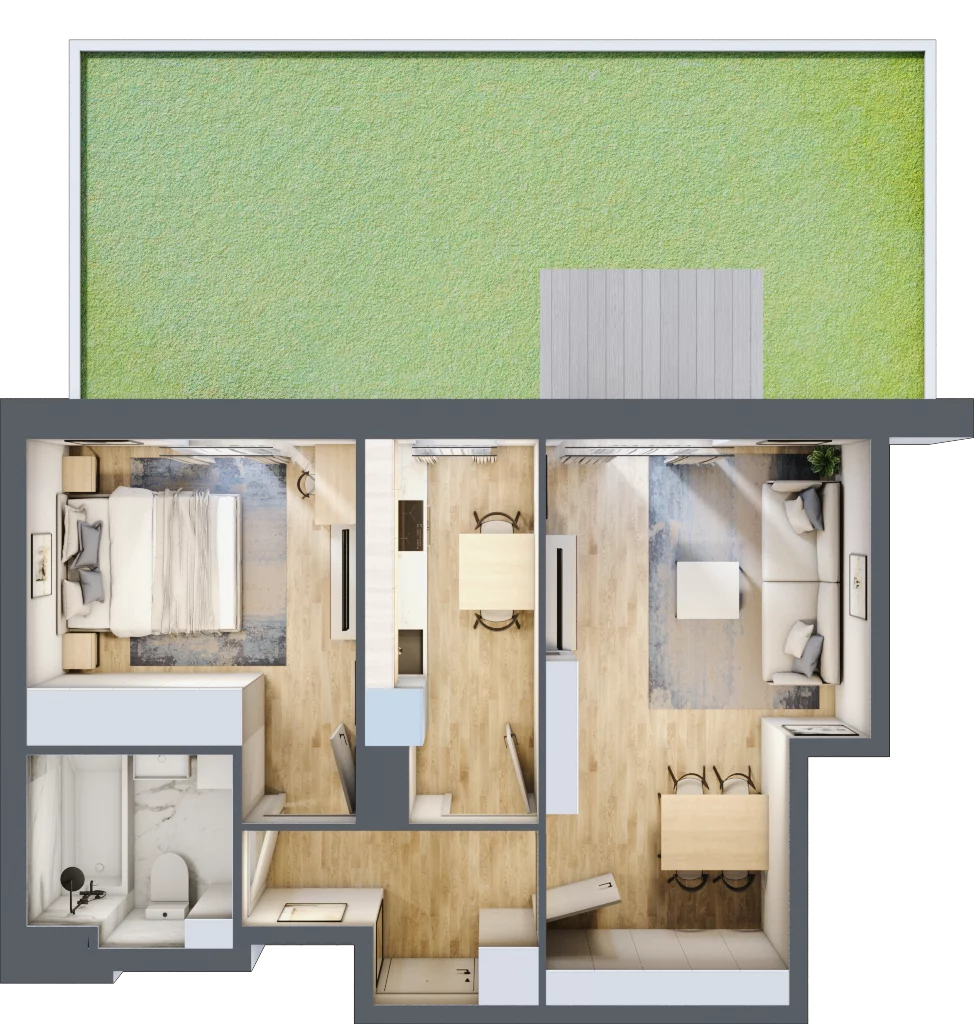 2 pokoje, mieszkanie 45,15 m², parter, oferta nr 1/3, Osiedle Motiff, Warszawa, Ursus, Skorosze, ul. Tomcia Palucha 33
