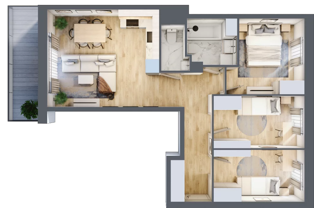 4 pokoje, mieszkanie 66,01 m², piętro 6, oferta nr 1/47, Osiedle Motiff, Warszawa, Ursus, Skorosze, ul. Tomcia Palucha 33