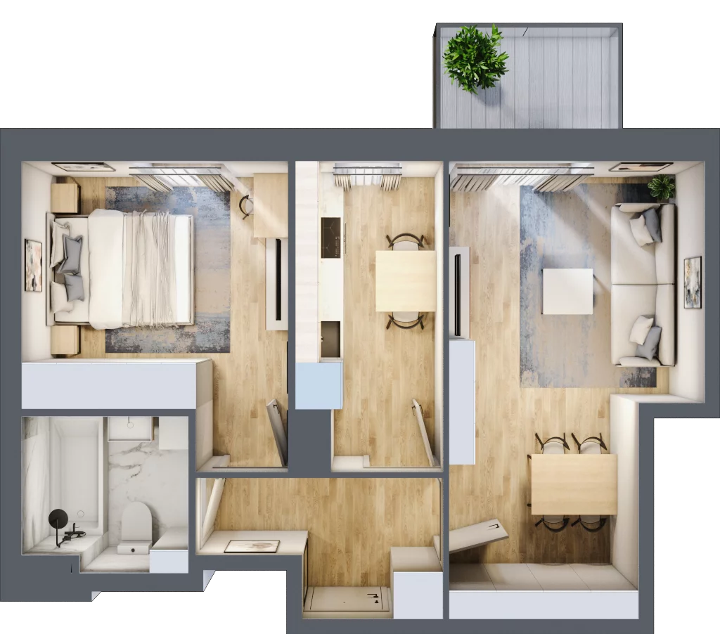 2 pokoje, mieszkanie 45,13 m², piętro 3, oferta nr 1/14, Osiedle Motiff, Warszawa, Ursus, Skorosze, ul. Tomcia Palucha 33