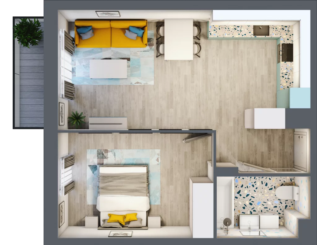 2 pokoje, mieszkanie 47,36 m², piętro 3, oferta nr 43, Julianów Verde, Julianów, ul. Urbanistów