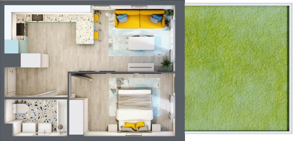 2 pokoje, mieszkanie 40,15 m², parter, oferta nr 6, Julianów Verde, Julianów, ul. Urbanistów