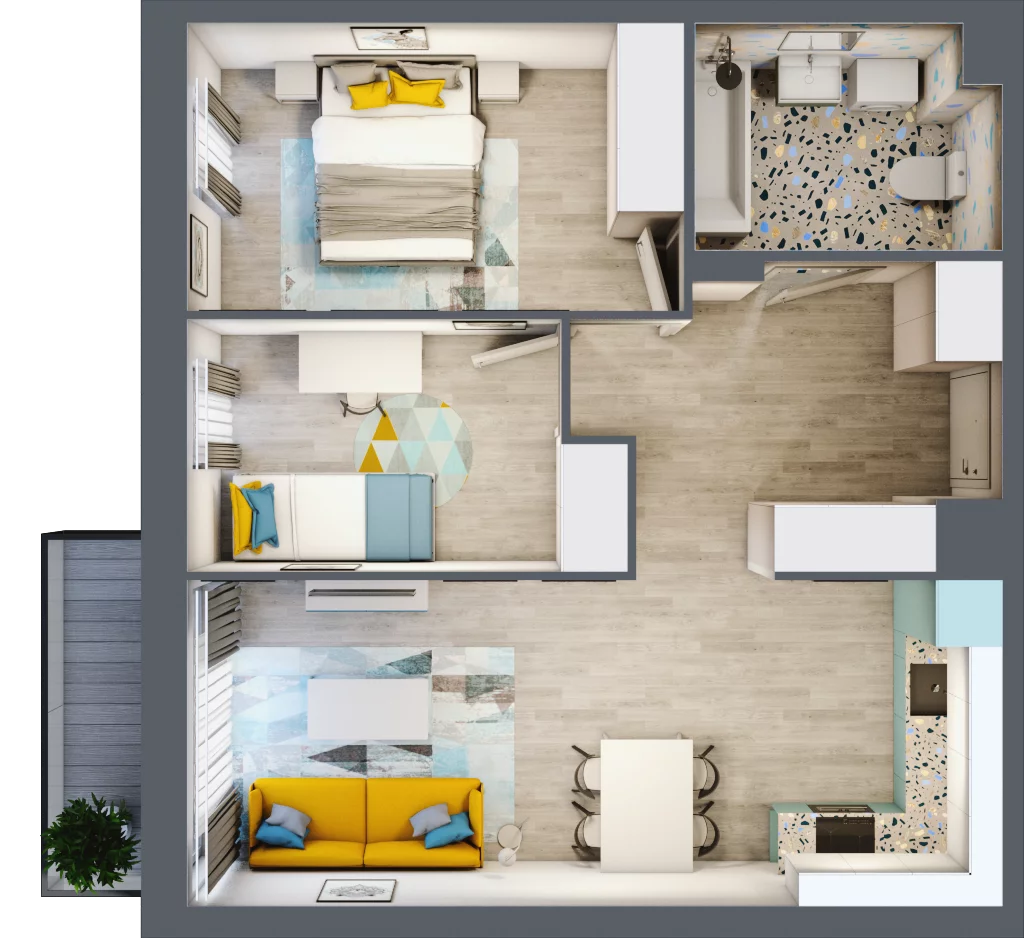 3 pokoje, mieszkanie 56,50 m², piętro 2, oferta nr 22, Julianów Verde, Julianów, ul. Urbanistów