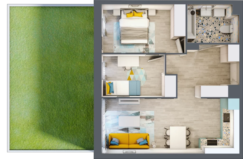 3 pokoje, mieszkanie 56,43 m², parter, oferta nr 1, Julianów Verde, Julianów, ul. Urbanistów