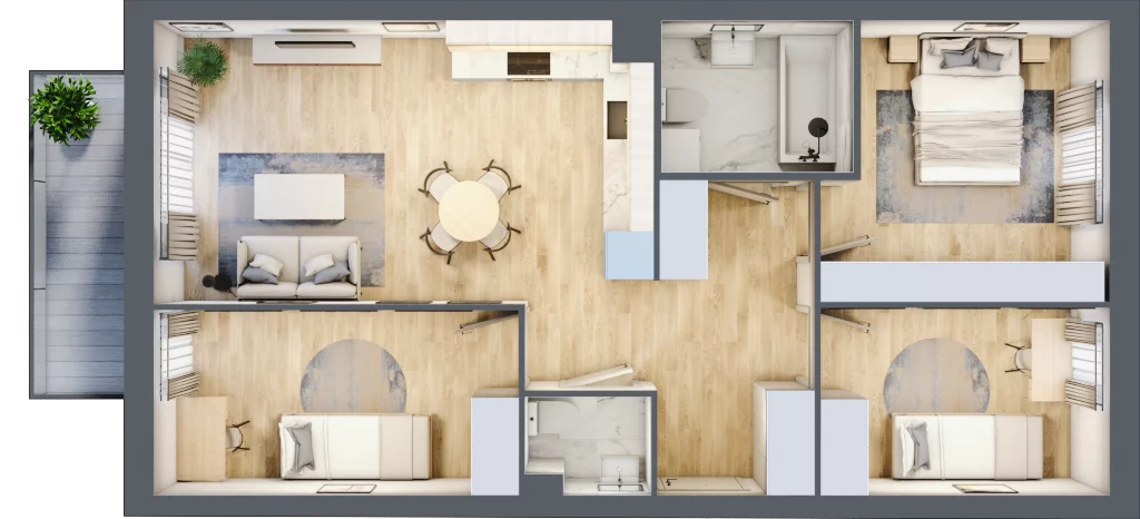 4 pokoje, mieszkanie 68,35 m², piętro 1, oferta nr E1/D/03, Orawska Vita III, Wrocław, Ołtaszyn, Krzyki, ul. Orawska