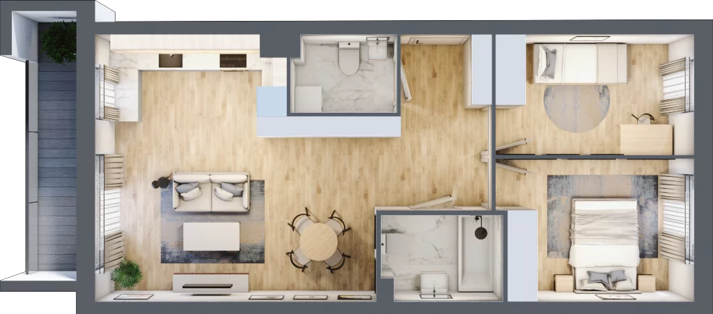 3 pokoje, mieszkanie 61,76 m², piętro 2, oferta nr E2/H/07, Orawska Vita III, Wrocław, Ołtaszyn, Krzyki, ul. Orawska