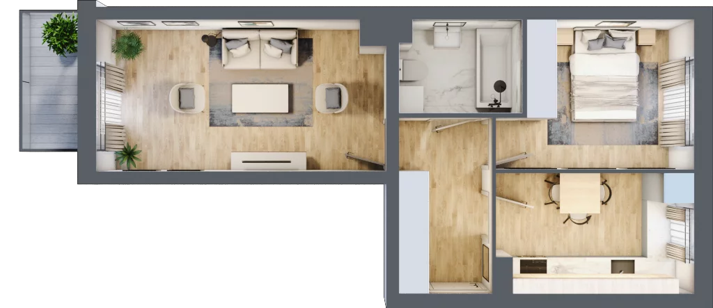 2 pokoje, mieszkanie 48,47 m², piętro 2, oferta nr E2/E/06, Orawska Vita III, Wrocław, Ołtaszyn, Krzyki, ul. Orawska