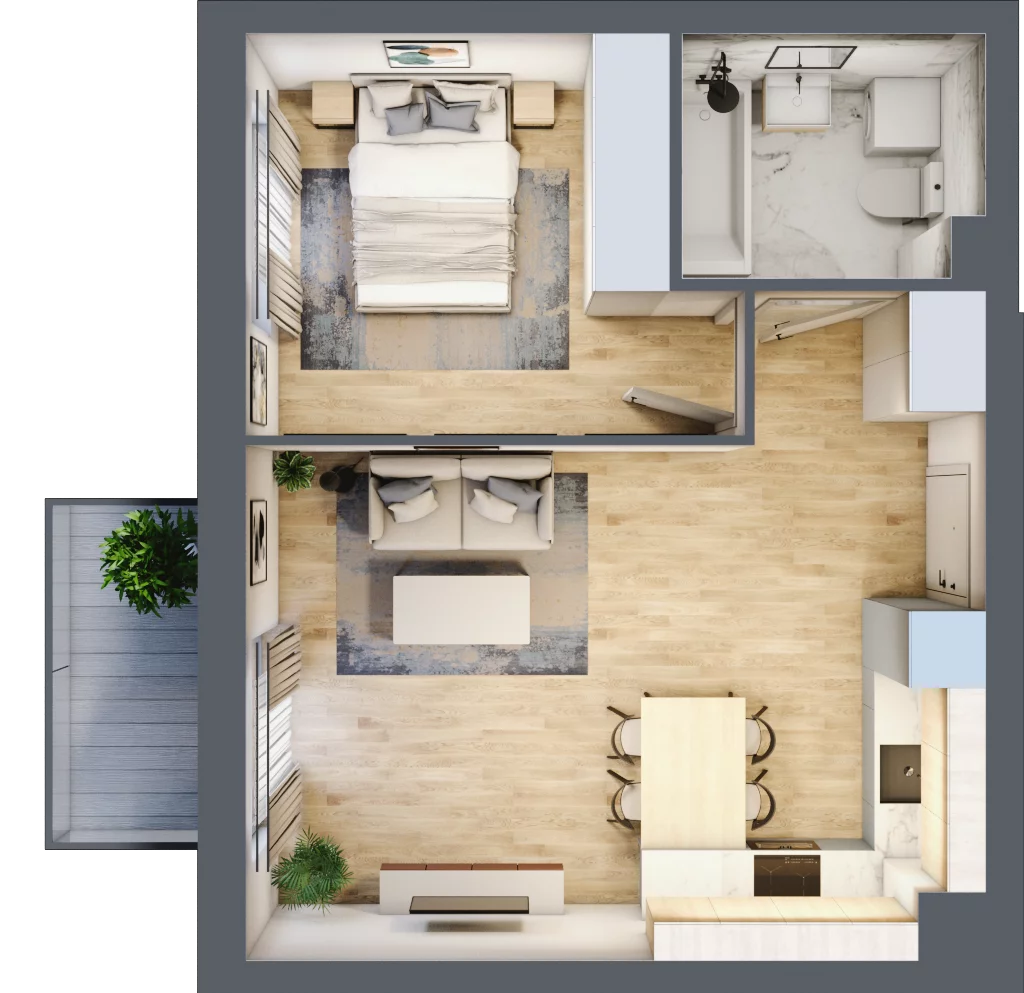 2 pokoje, mieszkanie 40,85 m², piętro 1, oferta nr E2/E/04, Orawska Vita III, Wrocław, Ołtaszyn, Krzyki, ul. Orawska