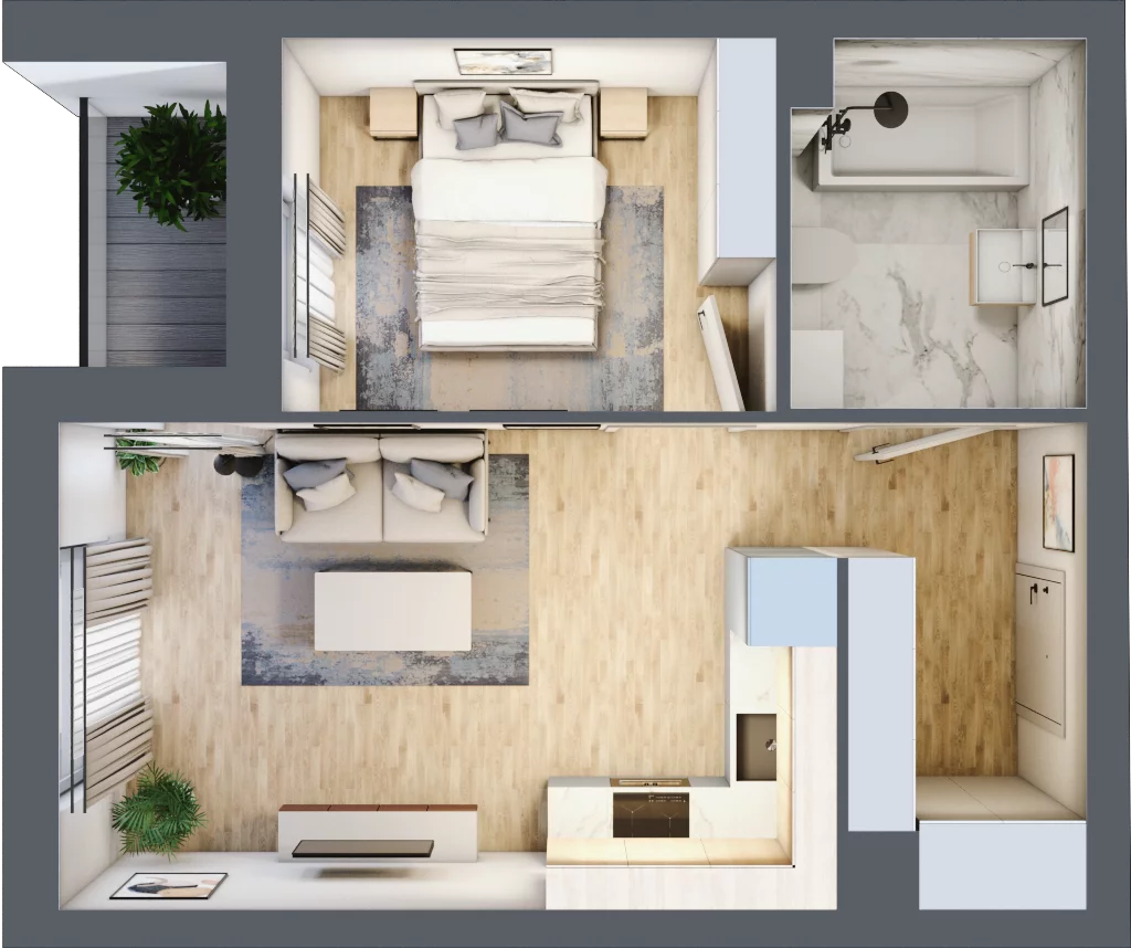 2 pokoje, mieszkanie 35,70 m², piętro 2, oferta nr E1/B/12, Orawska Vita III, Wrocław, Ołtaszyn, Krzyki, ul. Orawska