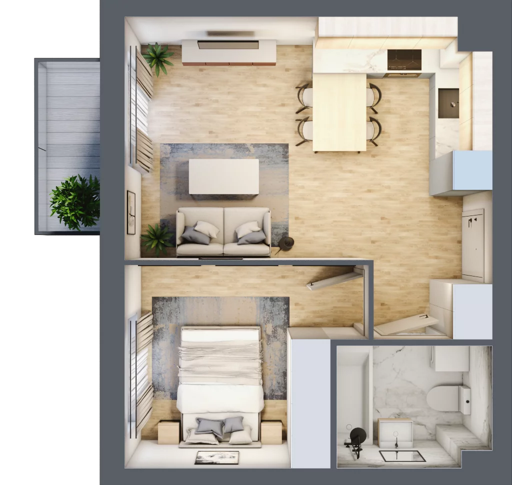 2 pokoje, mieszkanie 37,41 m², piętro 1, oferta nr E1/B/05, Orawska Vita III, Wrocław, Ołtaszyn, Krzyki, ul. Orawska