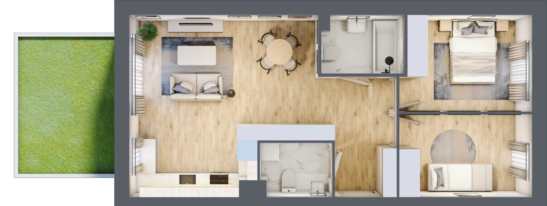 3 pokoje, mieszkanie 61,35 m², parter, oferta nr F1/D/01, Orawska Vita III, Wrocław, Ołtaszyn, Krzyki, ul. Orawska