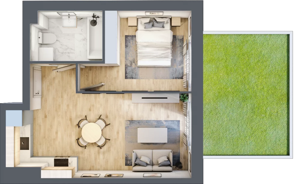 2 pokoje, mieszkanie 38,24 m², parter, oferta nr F1/C/01, Orawska Vita III, Wrocław, Ołtaszyn, Krzyki, ul. Orawska