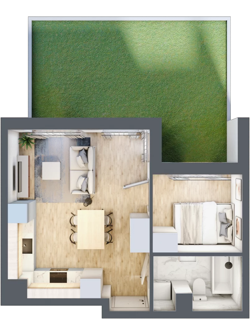 2 pokoje, mieszkanie 34,26 m², parter, oferta nr H.068, City Vibe etap VI, Kraków, Podgórze, Płaszów, ul. Myśliwska