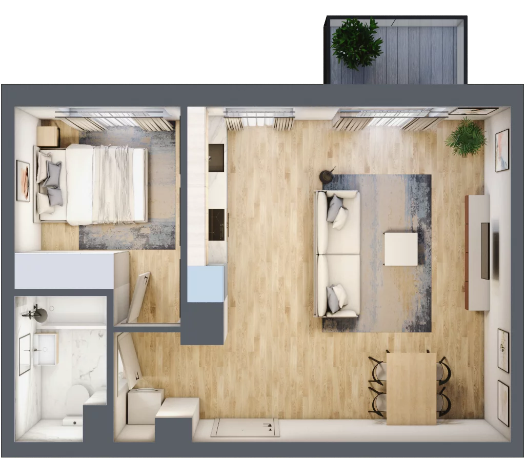 2 pokoje, mieszkanie 44,40 m², piętro 5, oferta nr H.043, City Vibe etap VI, Kraków, Podgórze, Płaszów, ul. Myśliwska