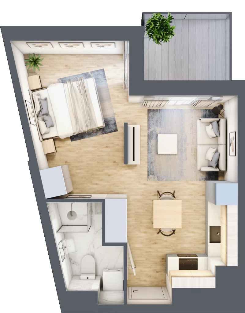 1 pokój, apartament 32,99 m², piętro 1, oferta nr B.5, Apartamenty Kapitanat bud. B, Gdańsk, Śródmieście, ul. Stępkarska / Wiosny Ludów
