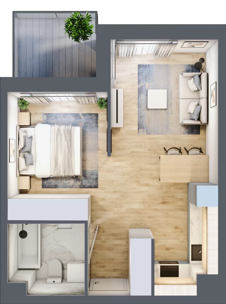 1 pokój, apartament 37,34 m², piętro 1, oferta nr B.6, Apartamenty Kapitanat bud. B, Gdańsk, Śródmieście, ul. Stępkarska / Wiosny Ludów
