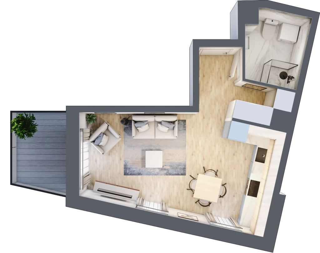 1 pokój, apartament 30,61 m², piętro 3, oferta nr B.33, Apartamenty Kapitanat bud. B, Gdańsk, Śródmieście, ul. Stępkarska / Wiosny Ludów