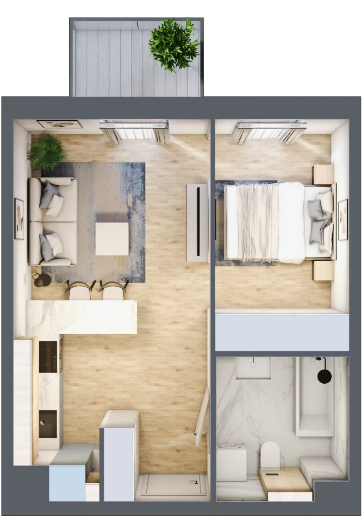 2 pokoje, mieszkanie 33,98 m², piętro 1, oferta nr A/4, Apartamenty Park Matecznego, Kraków, Podgórze, Mateczny, ul. Rydlówka 5