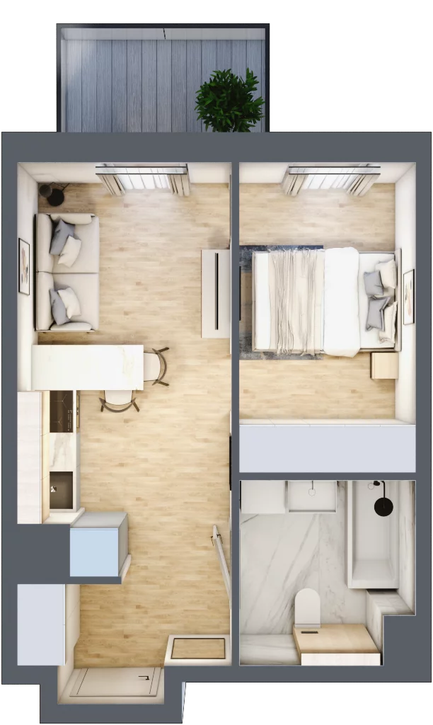 2 pokoje, mieszkanie 30,28 m², piętro 1, oferta nr B/48, Apartamenty Park Matecznego, Kraków, Podgórze, Mateczny, ul. Rydlówka 5