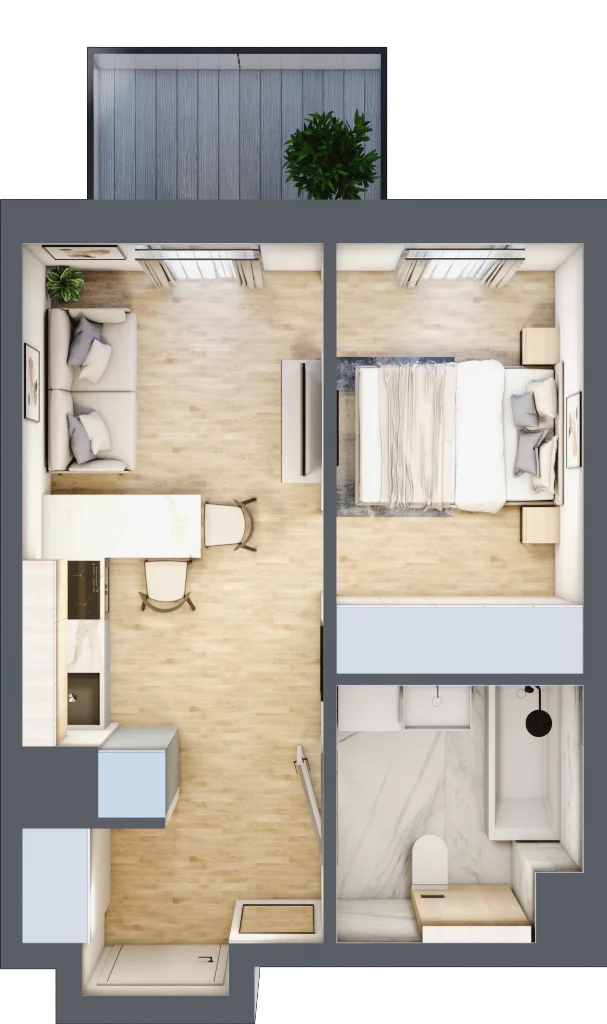 2 pokoje, mieszkanie 30,42 m², piętro 4, oferta nr B/60, Apartamenty Park Matecznego, Kraków, Podgórze, Mateczny, ul. Rydlówka 5