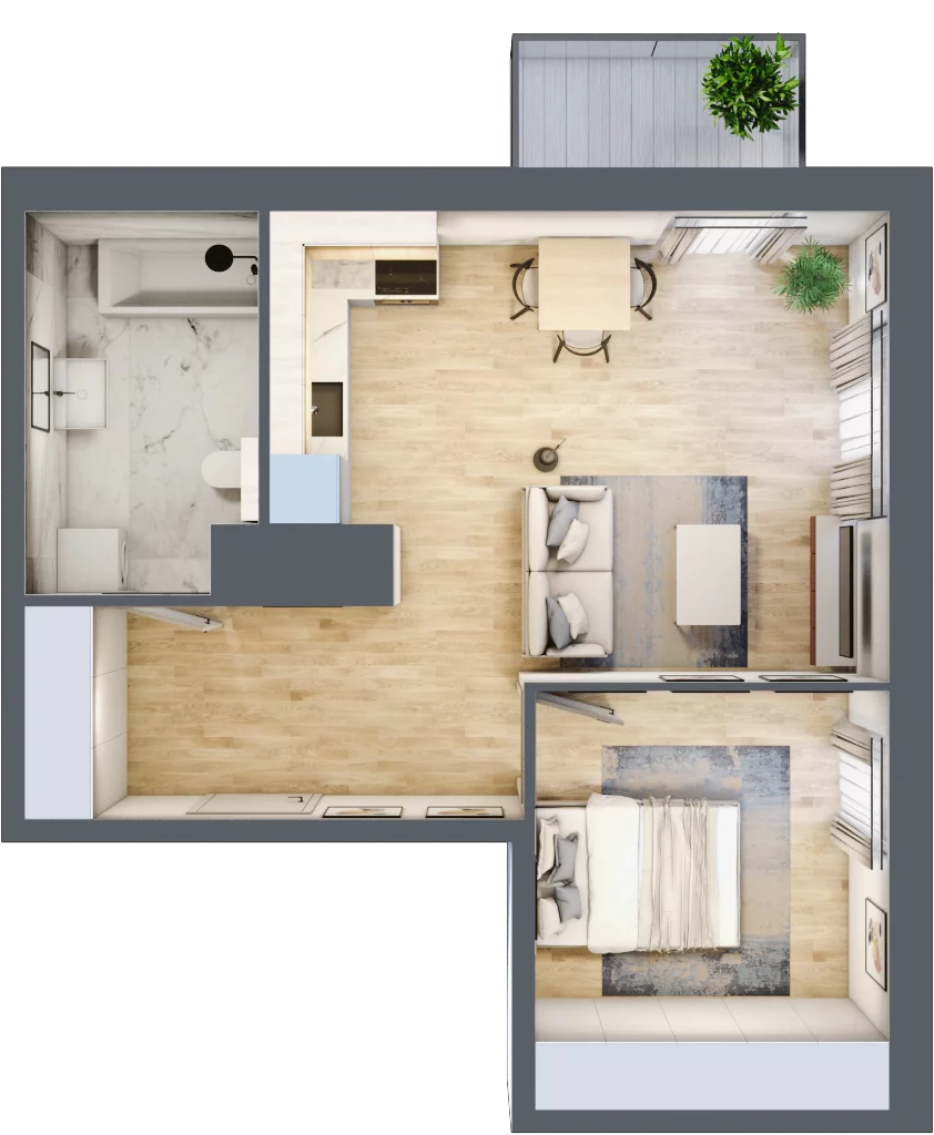 2 pokoje, mieszkanie 45,18 m², piętro 1, oferta nr B/73, Apartamenty Park Matecznego, Kraków, Podgórze, Mateczny, ul. Rydlówka 5