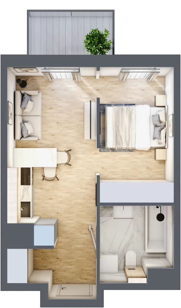 2 pokoje, mieszkanie 30,84 m², piętro 1, oferta nr C/4, Apartamenty Park Matecznego, Kraków, Podgórze, Mateczny, ul. Rydlówka 5