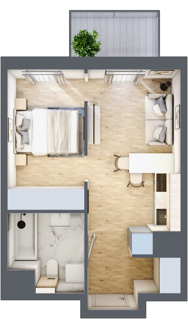 2 pokoje, mieszkanie 30,90 m², piętro 2, oferta nr C/7, Apartamenty Park Matecznego, Kraków, Podgórze, Mateczny, ul. Rydlówka 5