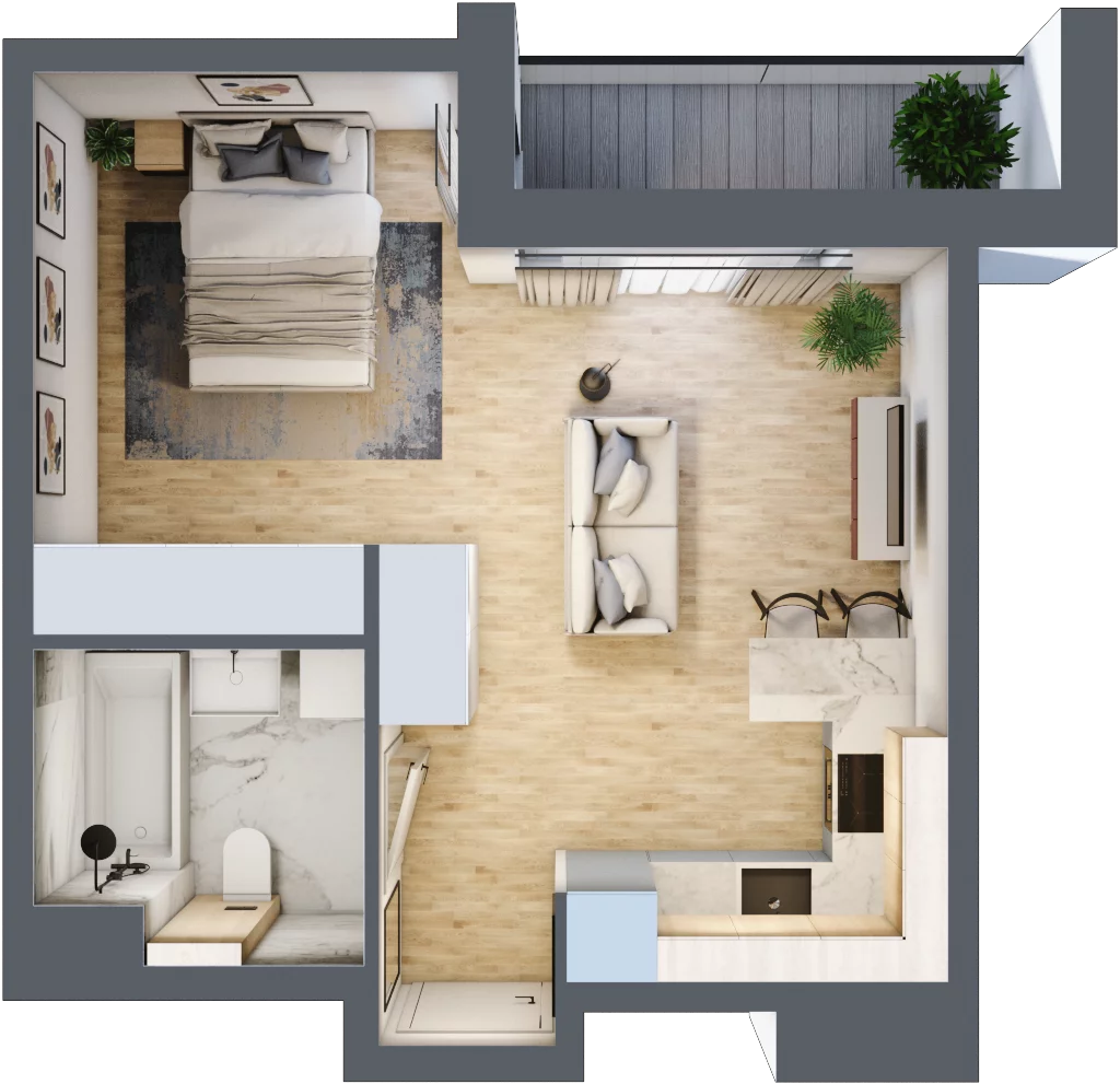 1 pokój, mieszkanie 32,45 m², piętro 5, oferta nr C/47, Apartamenty Park Matecznego, Kraków, Podgórze, Mateczny, ul. Rydlówka 5