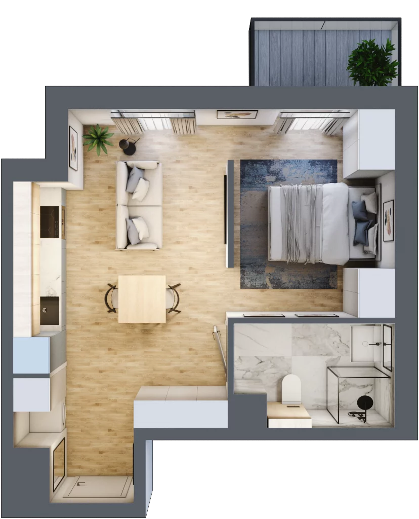 1 pokój, mieszkanie 33,17 m², piętro 5, oferta nr C/48, Apartamenty Park Matecznego, Kraków, Podgórze, Mateczny, ul. Rydlówka 5