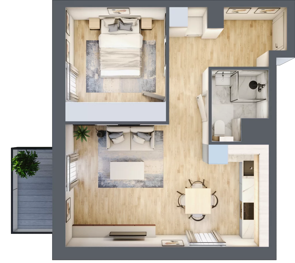 2 pokoje, mieszkanie 44,84 m², piętro 3, oferta nr D/14, Apartamenty Park Matecznego, Kraków, Podgórze, Mateczny, ul. Rydlówka 5