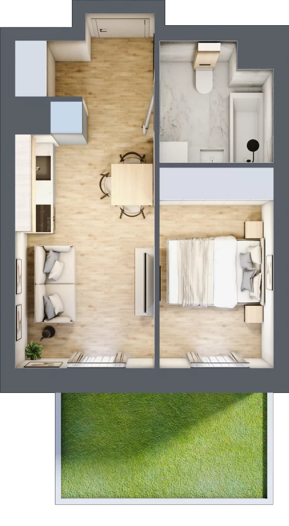 2 pokoje, mieszkanie 29,65 m², parter, oferta nr D/45, Apartamenty Park Matecznego, Kraków, Podgórze, Mateczny, ul. Rydlówka 5