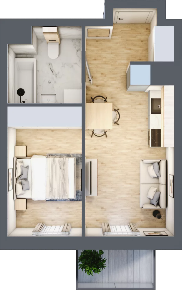 2 pokoje, mieszkanie 30,30 m², piętro 3, oferta nr D/57, Apartamenty Park Matecznego, Kraków, Podgórze, Mateczny, ul. Rydlówka 5