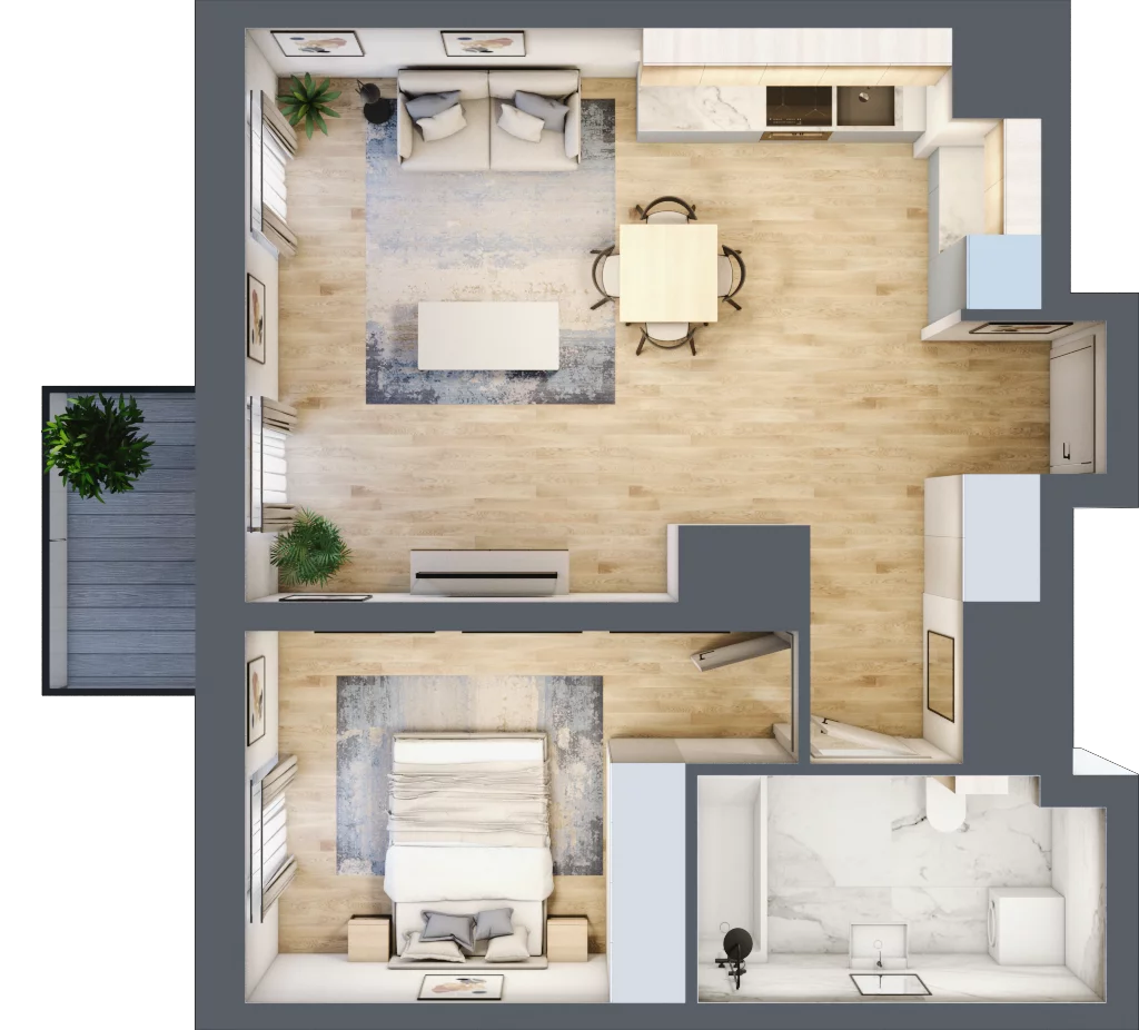 2 pokoje, mieszkanie 46,26 m², piętro 1, oferta nr D/95, Apartamenty Park Matecznego, Kraków, Podgórze, Mateczny, ul. Rydlówka 5