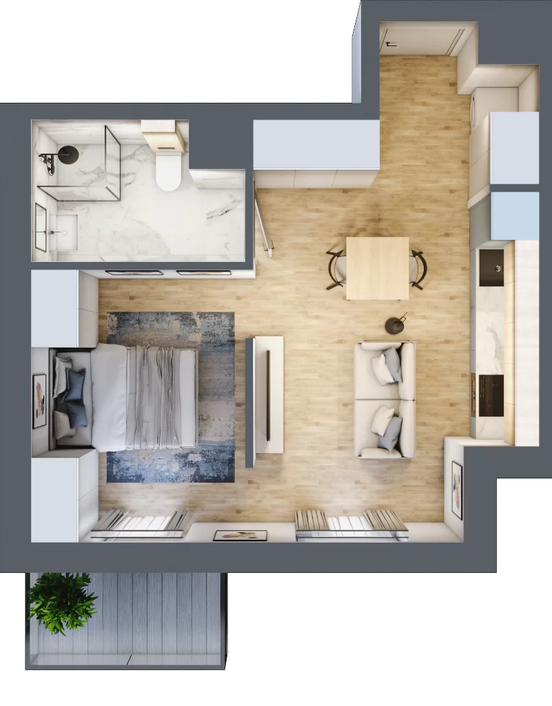 1 pokój, mieszkanie 33,32 m², piętro 3, oferta nr E/38, Apartamenty Park Matecznego, Kraków, Podgórze, Mateczny, ul. Rydlówka 5