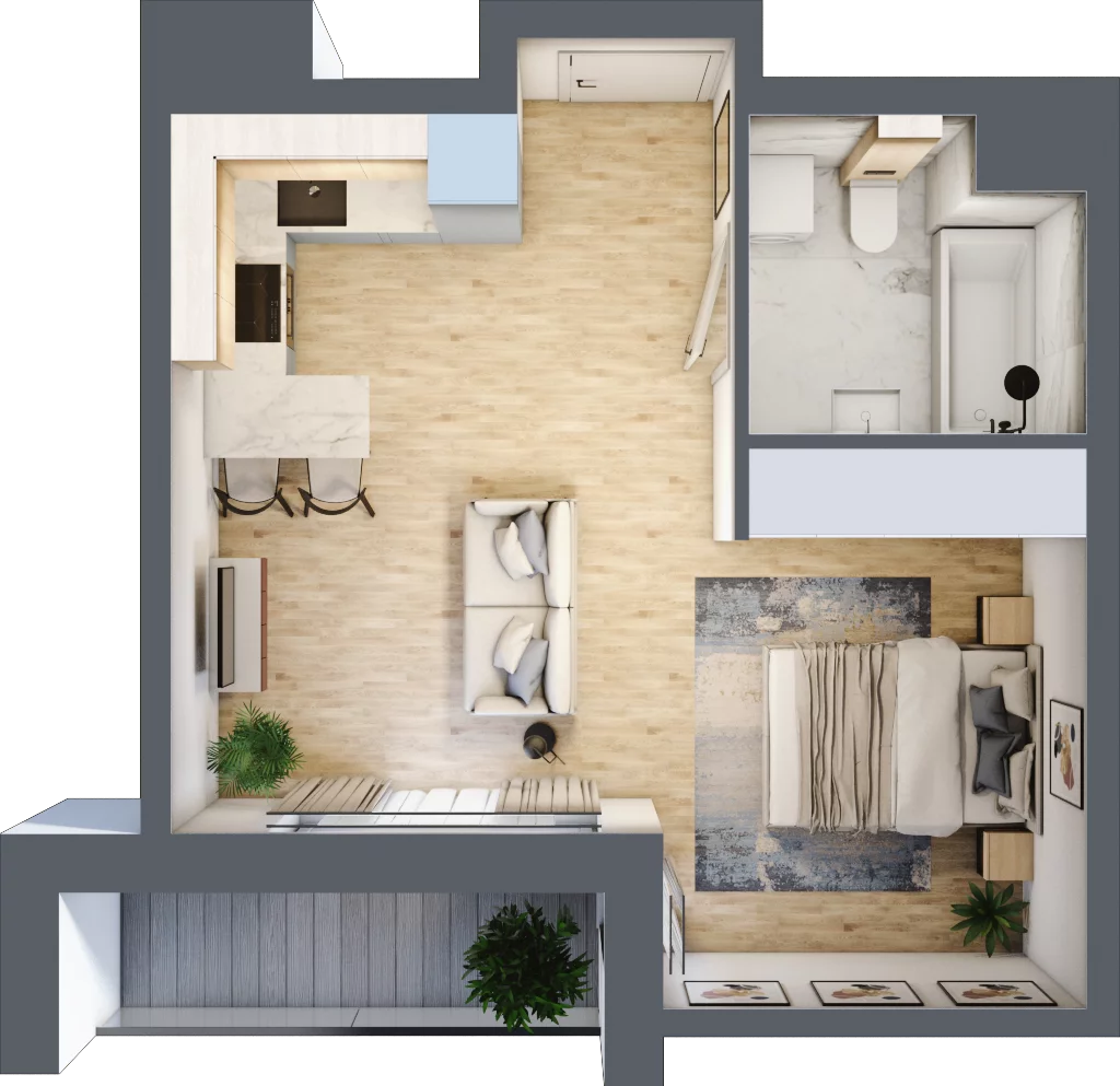 1 pokój, mieszkanie 32,28 m², piętro 5, oferta nr E/47, Apartamenty Park Matecznego, Kraków, Podgórze, Mateczny, ul. Rydlówka 5